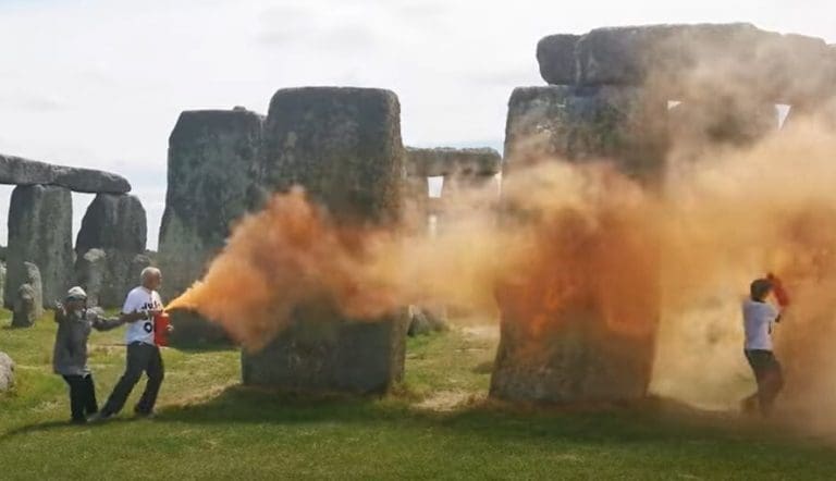 2 People Arrested As Just Stop Oil Protestors Spray Orange Paint on Stonehenge