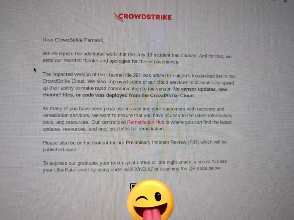 CrowdStrike Gives $10 Uber Eats Gift Cards To Its Partners As Apology For $5.4 Billion Outage