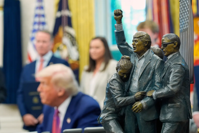 Trump Adds Sculpture Depicting Assasination Attempt In Oval Office
